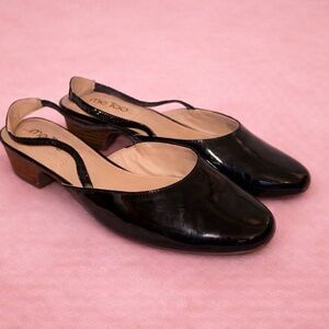 Me Too Gianna Slingback Pump Black Patent Leather Low Heel Comfort Shoes Size 9W